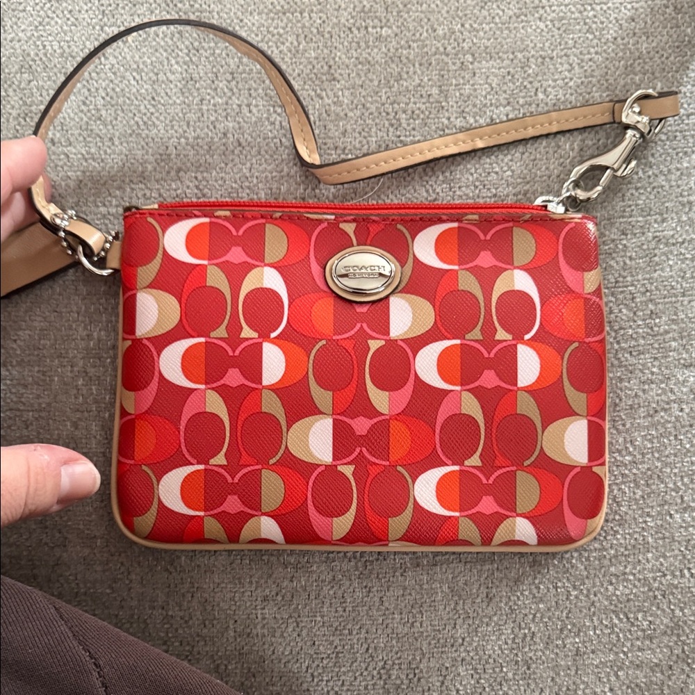Coach Red and Tan Geometric Clutch